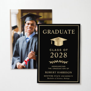 Faire-part Elegant College Photo Black Gold Graduation