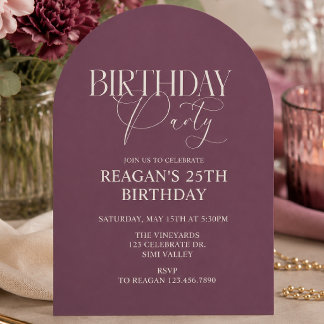 Faire-part élégant d'anniversaire à arche mauve