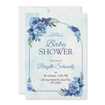 Faire-part élégant de baby shower floral bleu