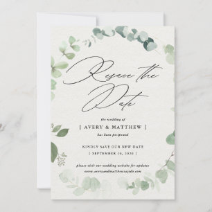 Faire-part Elégant Eucalyptus Réinitialiser Le Mariage Date