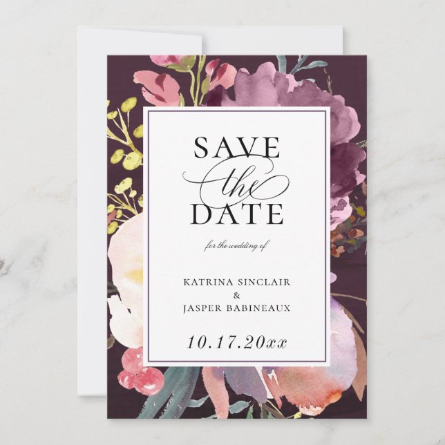 Faire-part Élégant floral Enregistrer la date (Devant)