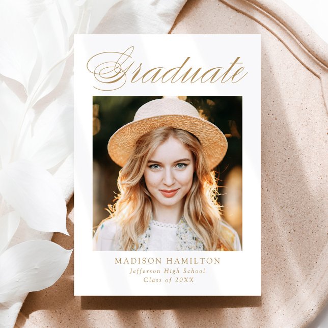 Faire-part Élégant Gold Calligraphy Photo Graduation (Créateur téléchargé)