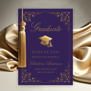Faire-part Elégant Gold Ivy Grad Casquette Purple Graduation