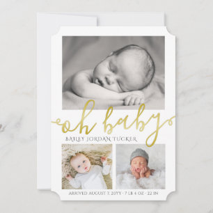 Faire-part Elégant Gold Script Collage photo de la naissance