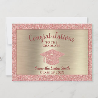 Faire-part Élégant Graduate Pink Gold Sparkle Classe de 2020