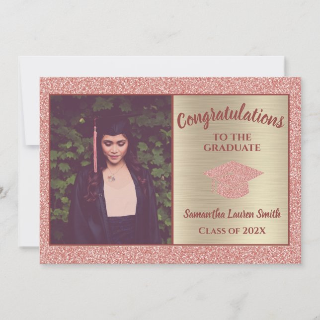 Faire-part Élégant Graduate Pink Gold Sparkle Classe de 2021 (Devant)