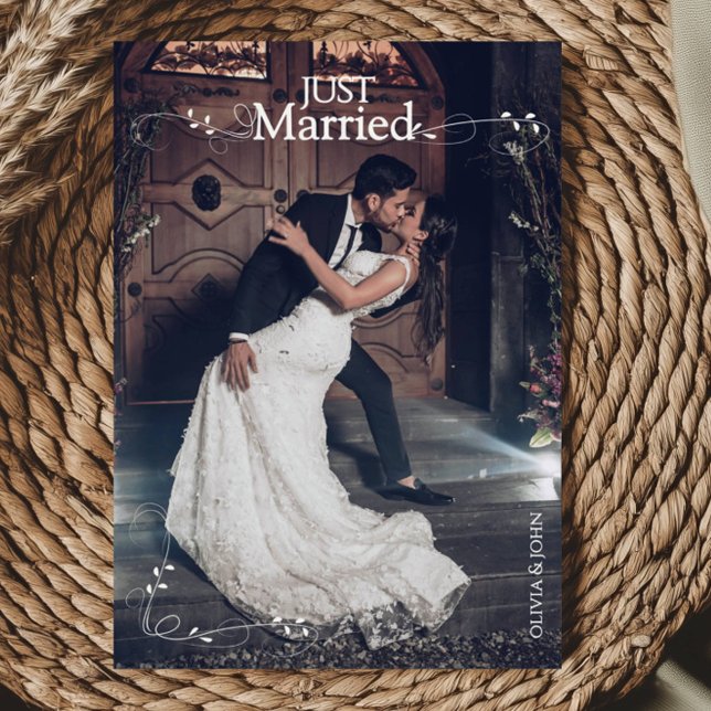 Faire-part Elegant Just Married Elegant Script Photos Wedding (Créateur téléchargé)