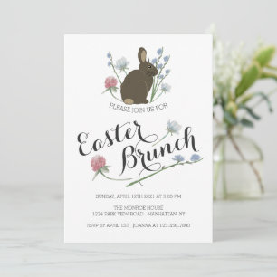 Faire-part Elégant lapin Fleur sauvage & Brown, Brunch de Pâq