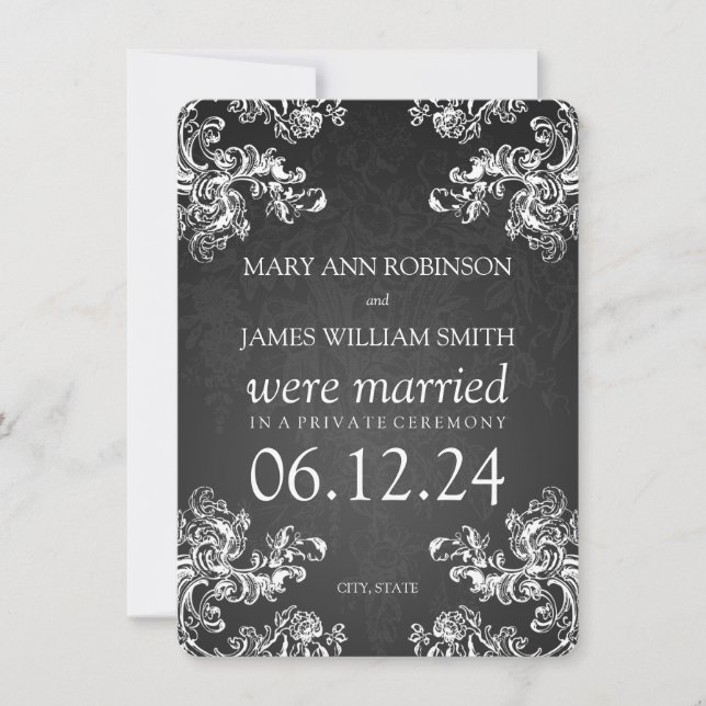 Faire-part Élégant Mariage Elopement Vintage Fils 2 Noir (Devant)