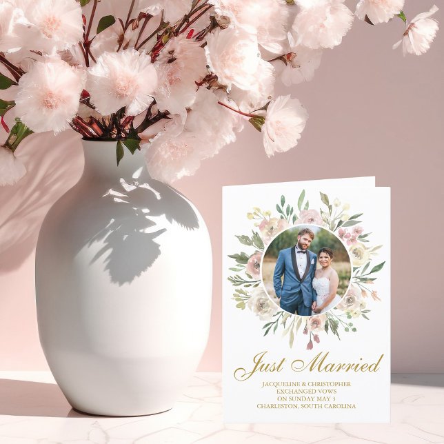Faire-part Élégant Mariage photo rose or Floral nouvellement  (Créateur téléchargé)