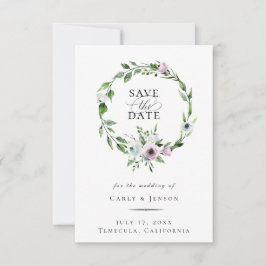 Faire-part Élégant Mauve Floral Wreath Enregistrer La Date