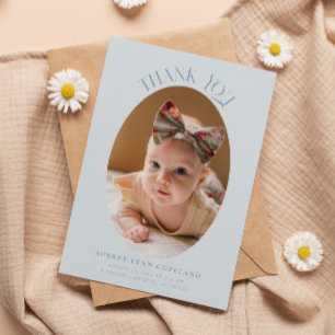 Faire-part Elégant Merci Oval Blue Baby Photo