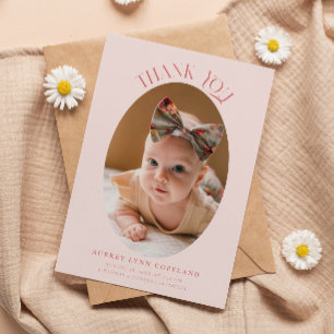 Faire-part Élégant Merci Oval rose bébé photo
