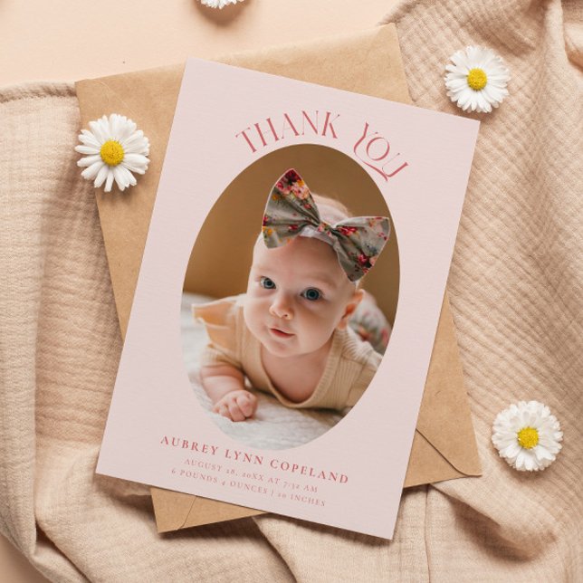 Faire-part Élégant Merci Oval rose bébé photo (Créateur téléchargé)