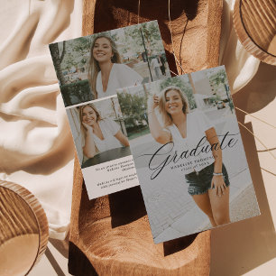 Faire-part Élégant minimaliste Script Photo Collage Graduatio
