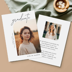 Faire-part Élégant minimum Script College 2 Diplôme photo