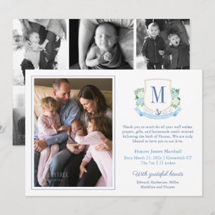 Faire-part Élégant Monogramme Côtier Bleu 6 Photos Bébé Naiss