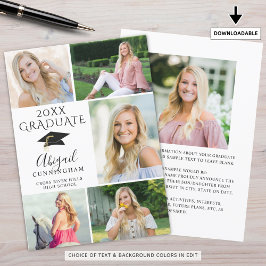 Faire-part Élégant noir blanc 6 photo Collage Diplômé