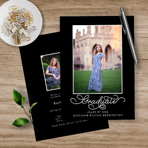 Faire-part Elégant noir blanc typographie Graduation Photo