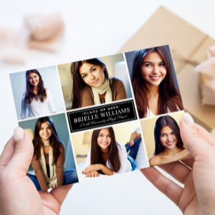 Faire-part Élégant noir et blanc Graduation Photo Collage