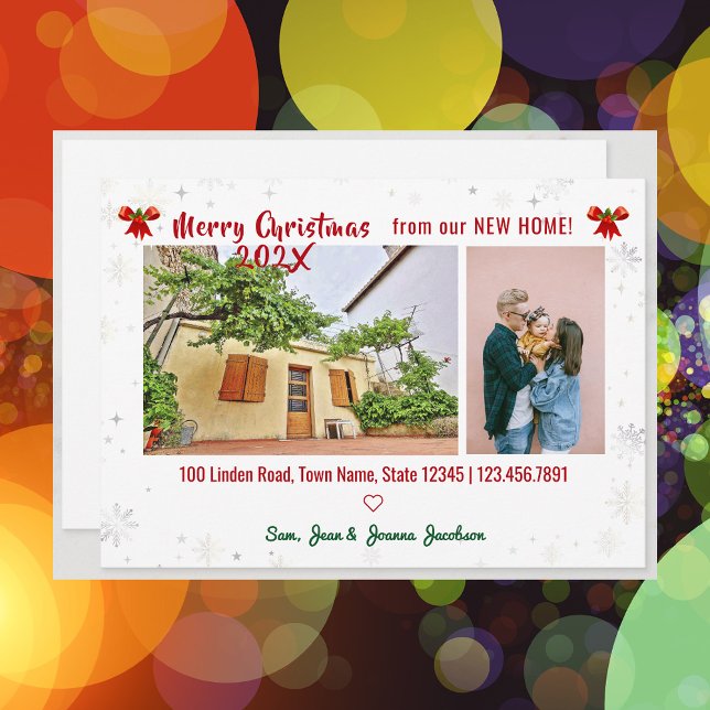 Faire-part Élégant Nous avons déménagé pour Noël Holly Photos (Simple Modern Elegant Cute We've Moved New Home Christmas Holly 2 Photos Modern Cute Handwriting)