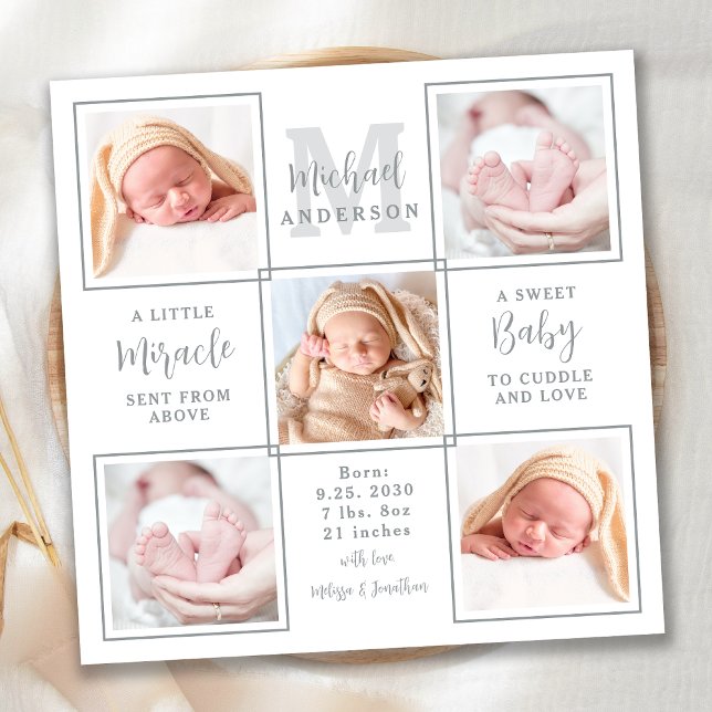 Faire-part Elégant nouveau-né bébé personnalisé 5 photo naiss (Créateur téléchargé)
