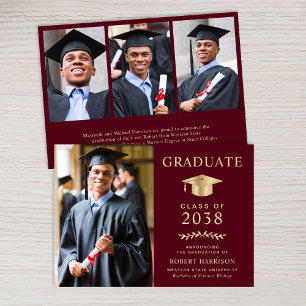 Faire-part Élégant Photo Burgundy Gold College Graduation