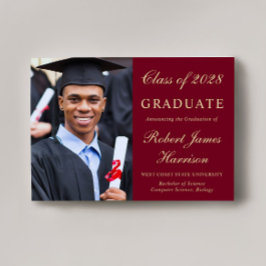 Faire-part Elégant Photo College Bourgogne Gold Graduation