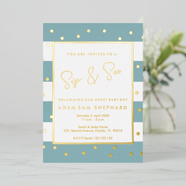 Faire-part élégant pour l'anniversaire d'un bébé g (Debout devant)