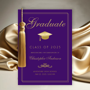 Faire-part Élégant Purple Gold Formal Script Graduation