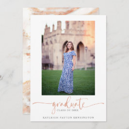 Faire-part Élégant Rose Gold Marble Script Graduation Photo