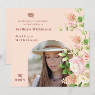 Faire-part Élégant Rose Rose Floral Arch Photo Graduation