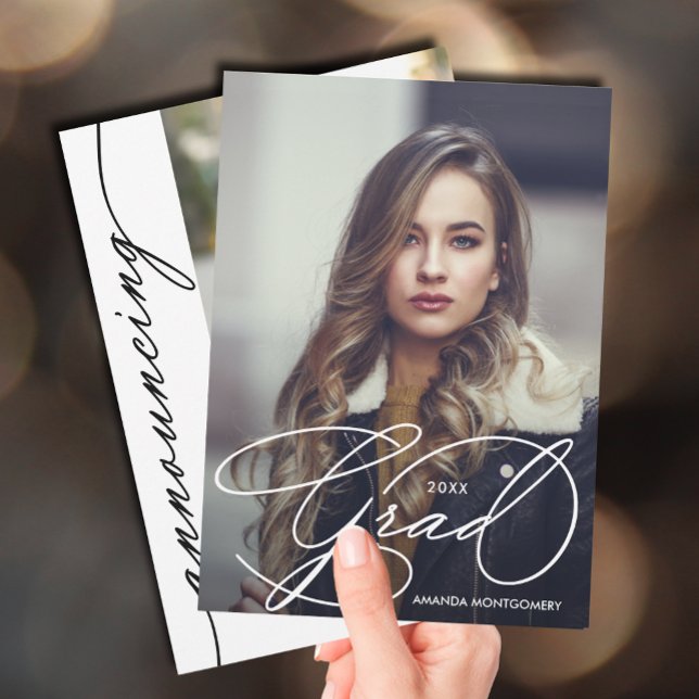 Faire-part Élégant Script de Grad Photo Graduation (Elegant Grad Script Photo Graduation Announcements)