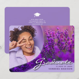 Faire-part Élégant Script Fleurs violettes Modern Photo Gra