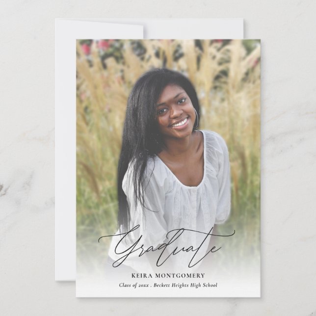 Faire-part Élégant Script moderne 2 Photo Graduation (Devant)