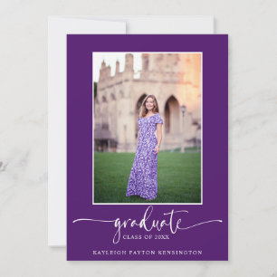 Faire-part Élégant Script moderne Purple Graduation Photo