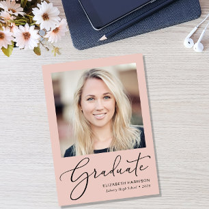 Faire-part Élégant Script Photo Blush Pink Graduation