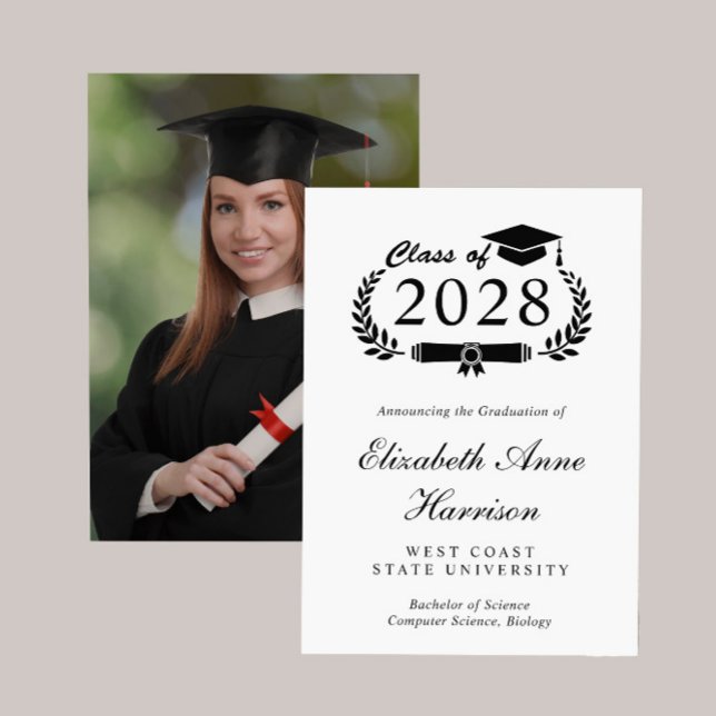 Faire-part Élégant Script Photo College Graduation (An elegant college graduation announcement to celebrate the graduate's achievements)