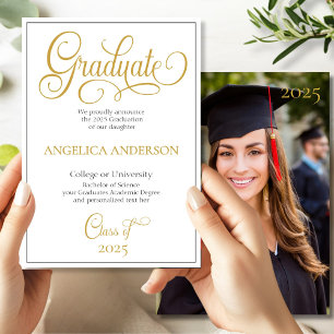 Faire-part Élégant Script Photo College University Graduation