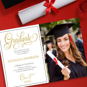 Faire-part Élégant Script Photo College University Graduation