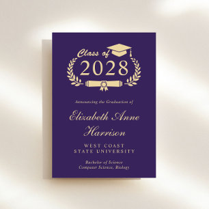 Faire-part Élégant Script Purple Gold College Graduation