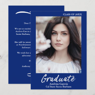 Faire-part Élégant Texte blanc simple Bleu Bleu Photo Graduat