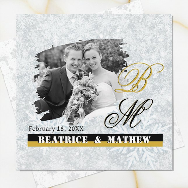 Faire-part Elegant Wedding Winter Photo / Monogram (Winter Wedding Announcement Card / Anniversary)