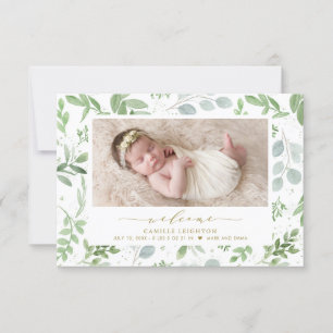 Faire-part Elégante aquarelle Verdure Motif naissance