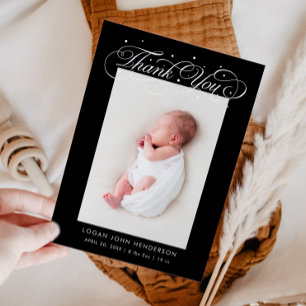Faire-part Élégante calligraphie Merci Naissance noire