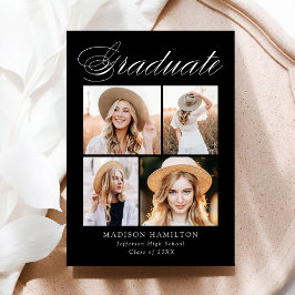 Faire-part Élégante calligraphie Noir 4 Photo Graduation