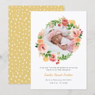 Faire-part Élégante couronne de rose jaune Fleur photo Naissa