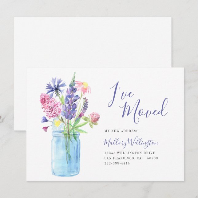 Faire-part Elégante Ive déplacée Aquarelle Florale Déplacemen (Devant / Derrière)