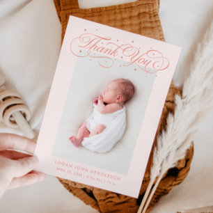 Faire-part Élégante Merci Calligraphie Pêche à la naissance