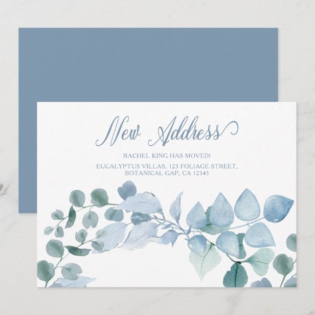 Faire-part Elégante nouvelle adresse Eucalyptus Feuilles en m (Devant / Derrière)